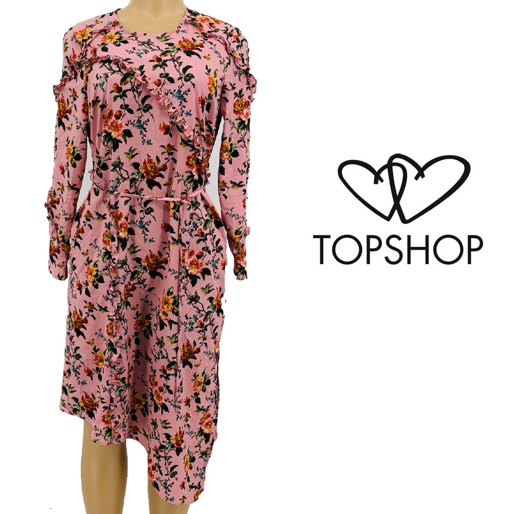 Topshop Floral Ruffle Wrap Dress - Picture 2 of 6